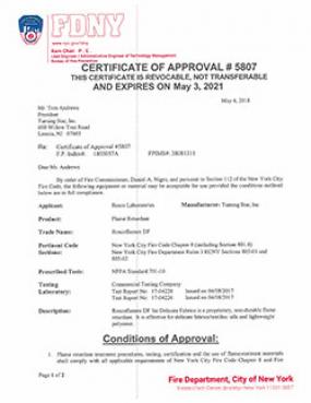 Rosco Roscoflamex DF Flame Retardant Certificate (FDNY)